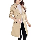 NANJUN Women's Double-Breasted Trench Coat Classic Lapel Overcoat Slim Outerwear Waterproof Coat with Belt Buckle