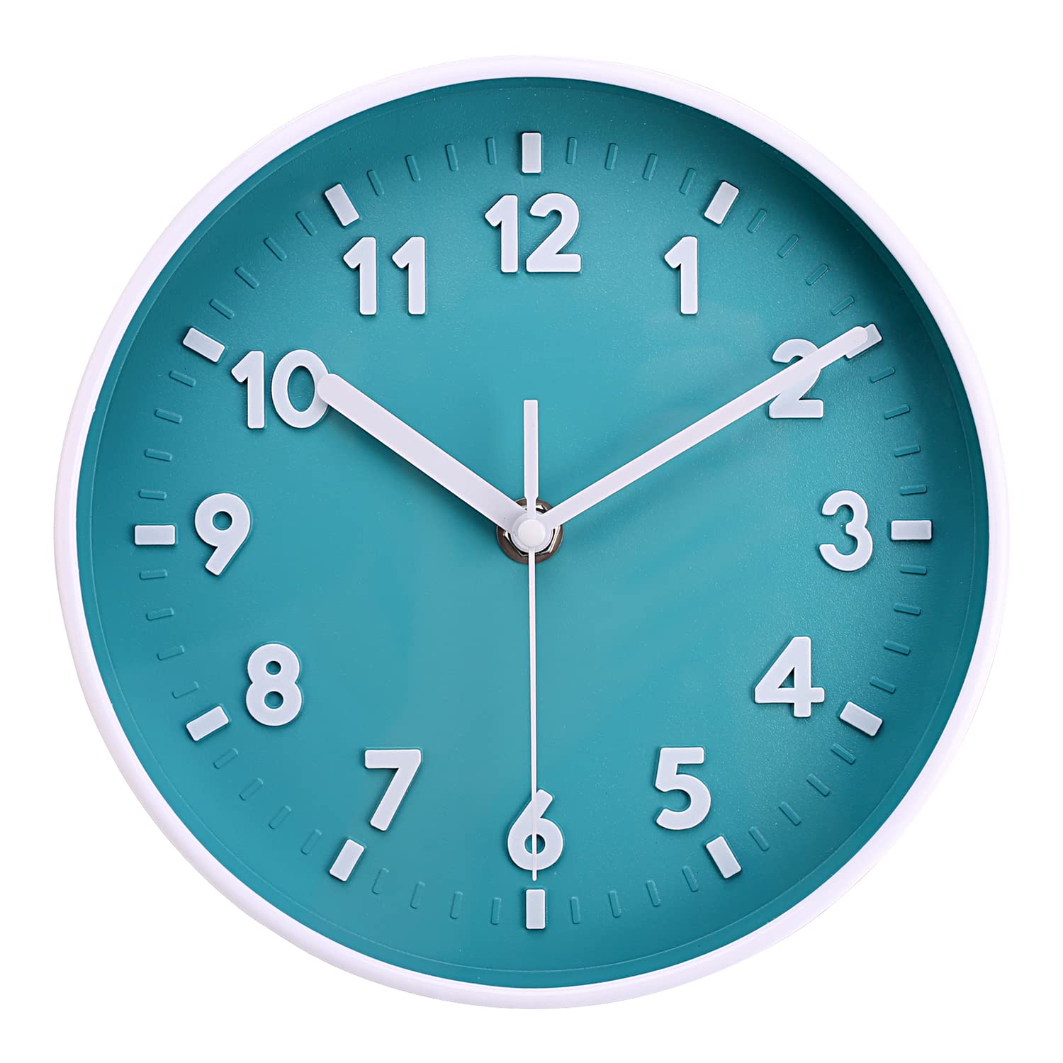 Topkey 8” Round Silent Wall clock Easy Read Big Numbers Kitchen Modern Non-ticking Decorative Wall Clock for Bedroom Office school-Teal