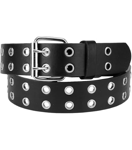 BSJIA 2 PCS Black Gothic Belt Double Grommet Buckle Leather Belt