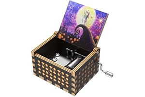 Ucuber Halloween Before Christmas Music Box - Mini Wood Color Gift for Halloween, Christmas, Valentine's Day Ornament Home Decor