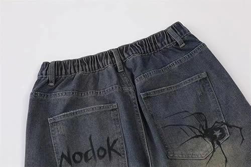 Short En Jean Baggy Y2K Avec Imprimé Araignée - Coupe Loose, Style Grunge Harajuku, Réglable, En Polyester Stretch - 4