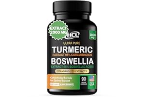 HCL HERBAL CODE LABS Turmeric Boswellia Extract Supplement 2000 mg – Extra Strength Boswellia Serrata with Turmeric Curcumin - 95% Curcuminoids with Boswellia Extract Capsules - Standardized High Potency - Made in USA