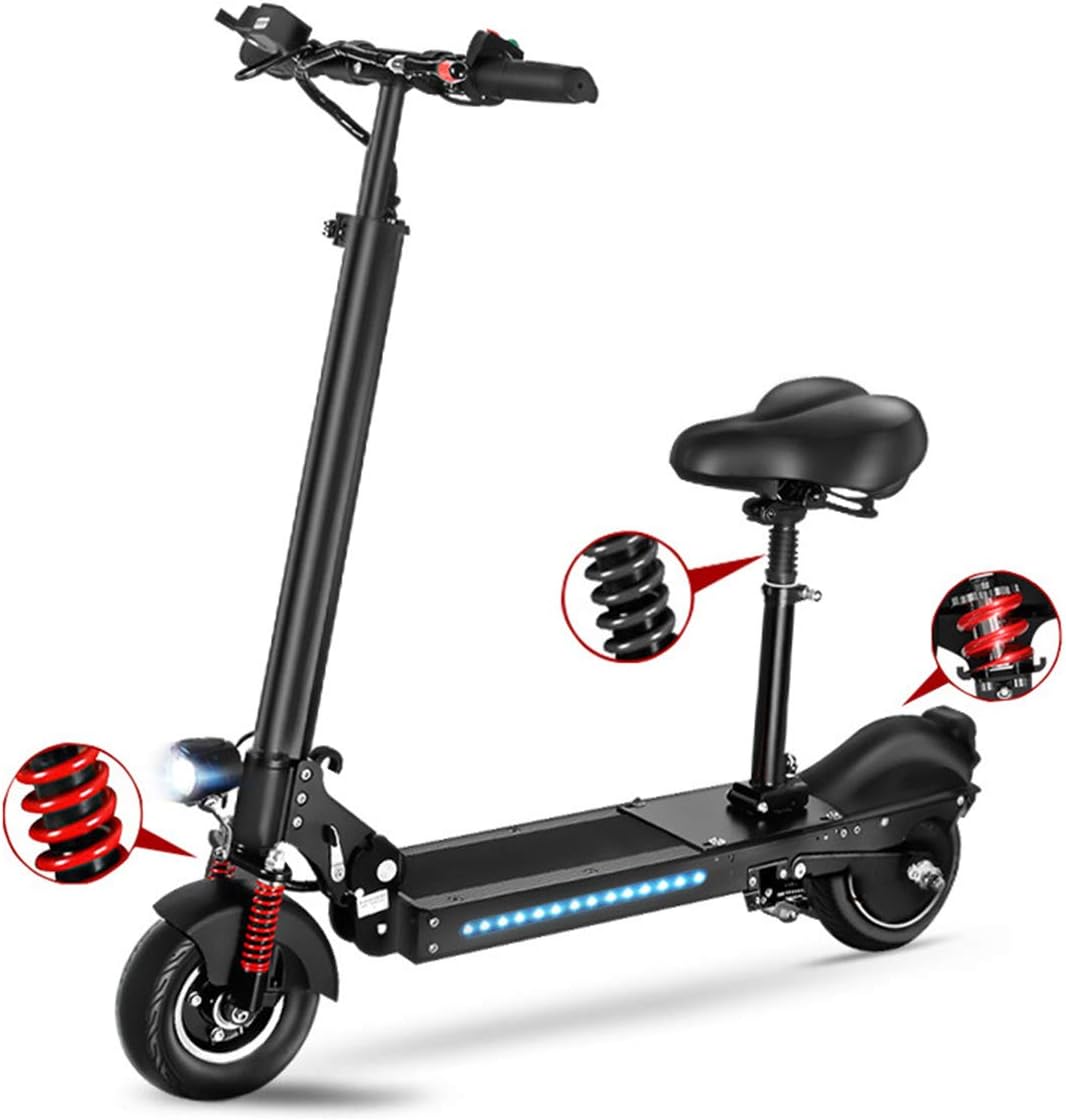 Dapang Rugged 36V 350W Electric Fat Tire Scooters,Lightweight Foldable,100Miles Long Range Speed 40 MPH - Black,80KM,Seat