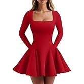 DAAWENXI Women's Sexy Long Sleeve Mini Dress Square Neck Bodycon Going Out Party Club Short Dresses
