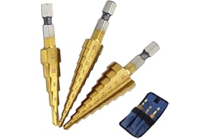 Tknoocp 3pcs 4-12mm, 4-20mm, 3-12mm Step Drill Bit Set - Titanium Coated High Speed Steel - Ideal for Aluminum, Wood, Plastic