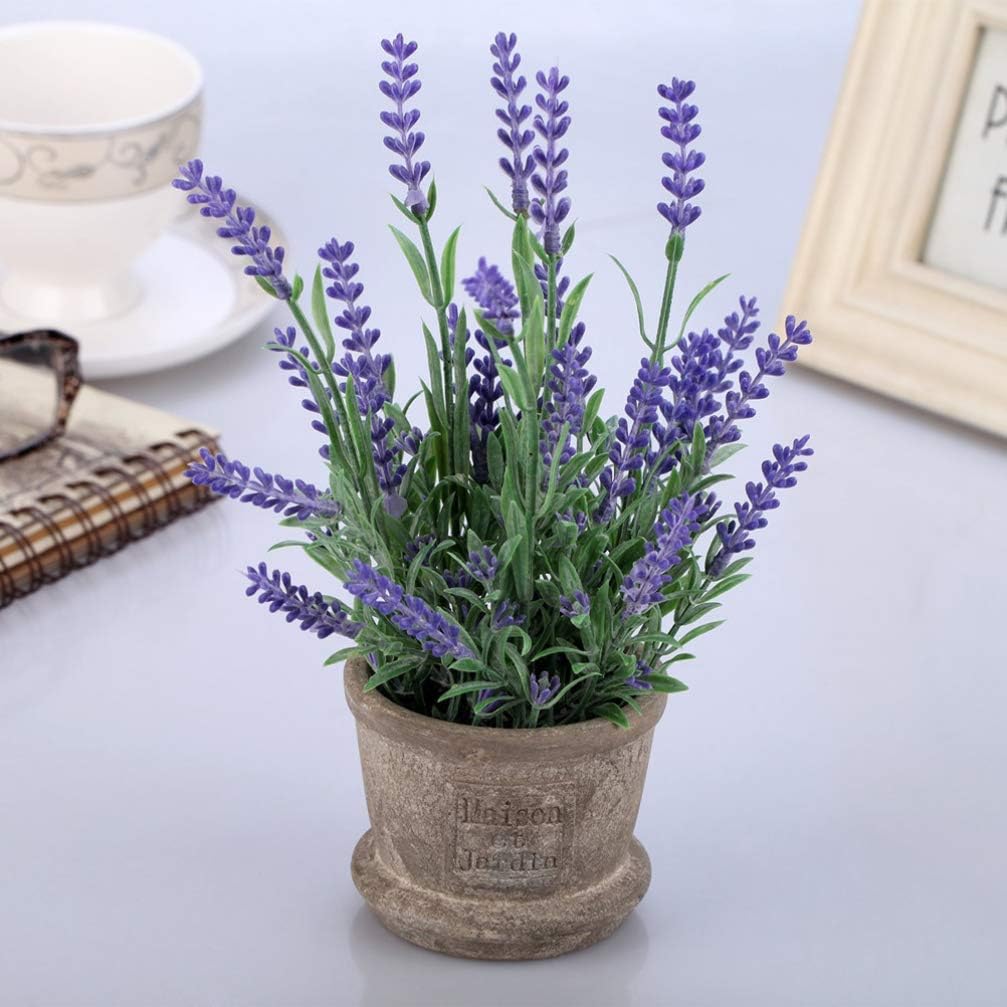 Artificial Lavender Fake Lavender Pot Faux Lavender Plants for Home Garden Decor (Purple) - Image 4