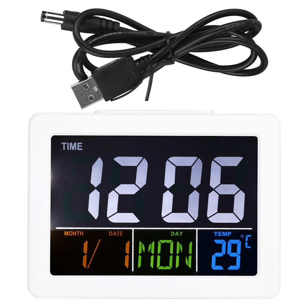 TOPINCN LCD Digital Alarm Clock, Digital Travel Alarm Clock Digital Calendar Alarm Day Clock for Bedroom Dementia Sudent Memory Loss