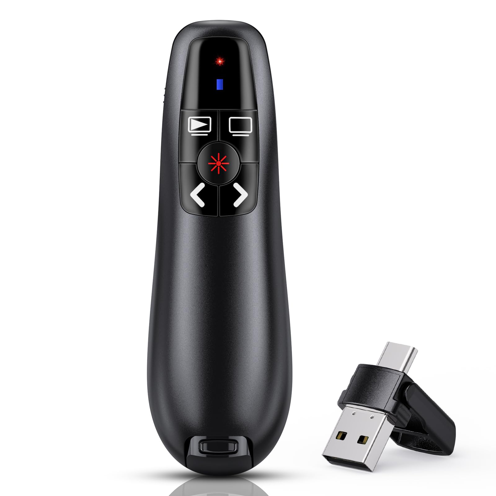 NinjaABXY Presentation Clicker with 2-in-1 USB Type C, Wireless Presenter Remote Clicker for PowerPoint Presentations, Pointer RF 2.4GHz USB PowerPoint Clicker Slide Advancer with Volume Control
