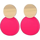 Vine Gems Round Disc Earrings - Dainty, Geometric Jewellery - Shiny Gold, Matte Pink