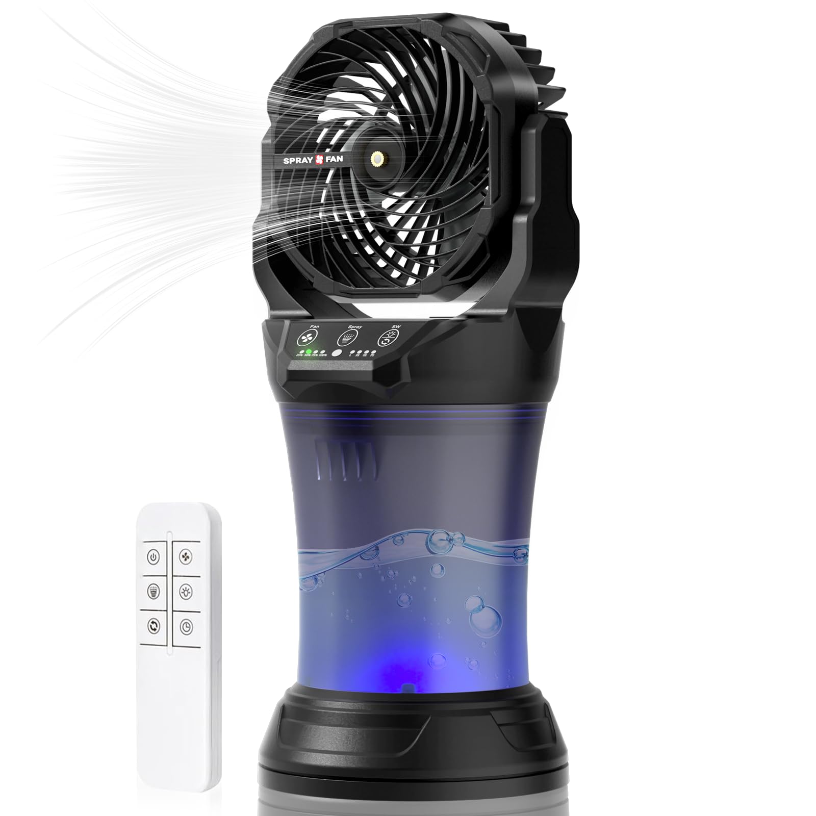 Photo 1 of Portable Misting Fan with 30000mAh Battery, 2L Water Tank, Remote Control, RGB Light – 4 Wind Speeds, 4 Spray Modes (Continuous/3S/5S/7S), 120° Adjustable, Ideal for Camping, Patio & BBQ