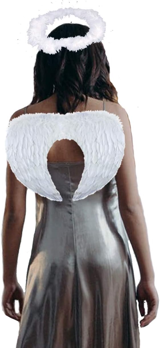 Lizzy Black Feather Wings + Halo Headband, White - Image 3