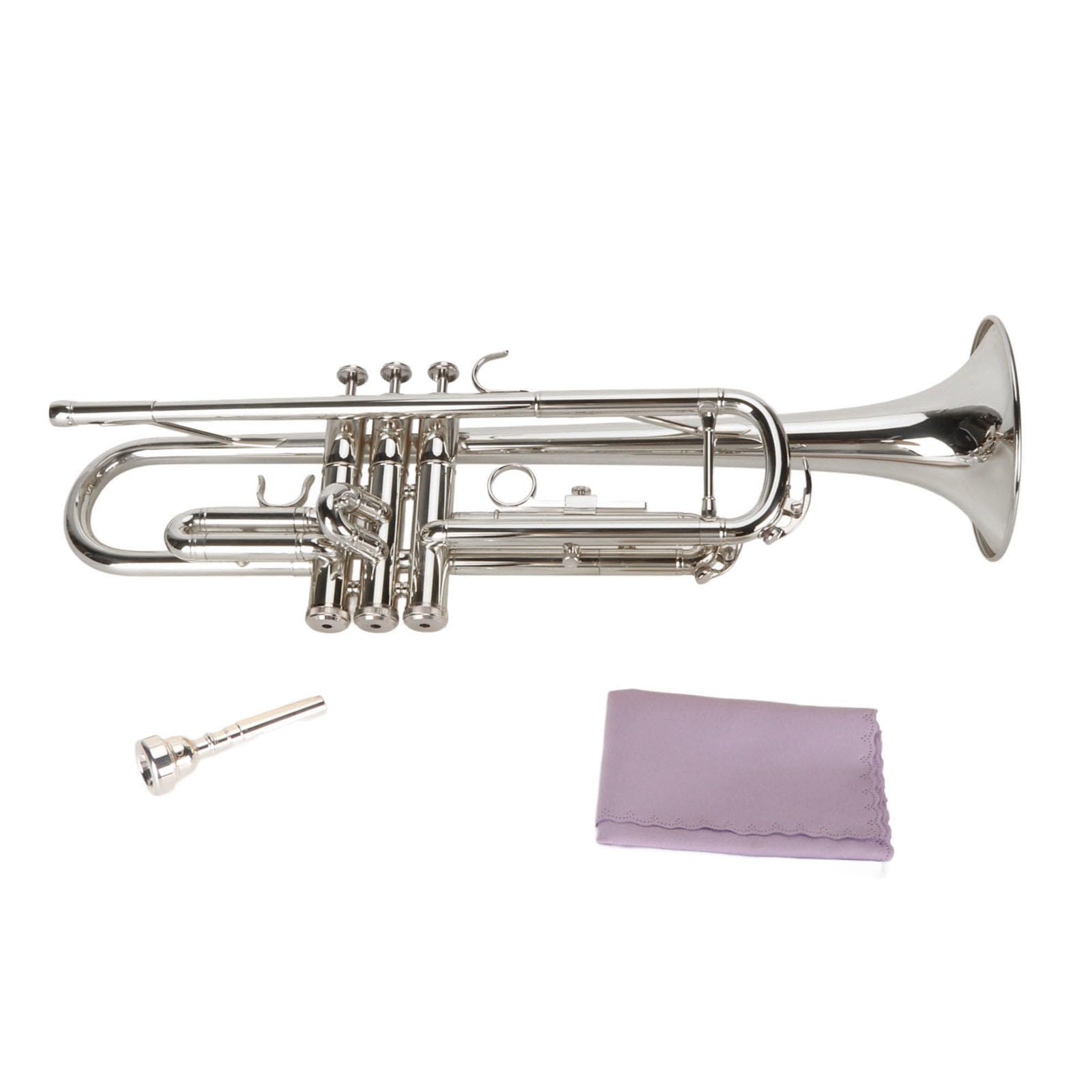 Standard Bb Trumpet Set, Plated Brass Trumpet with Mouthpiece Wind Instrument for Student Beginner (Silver)