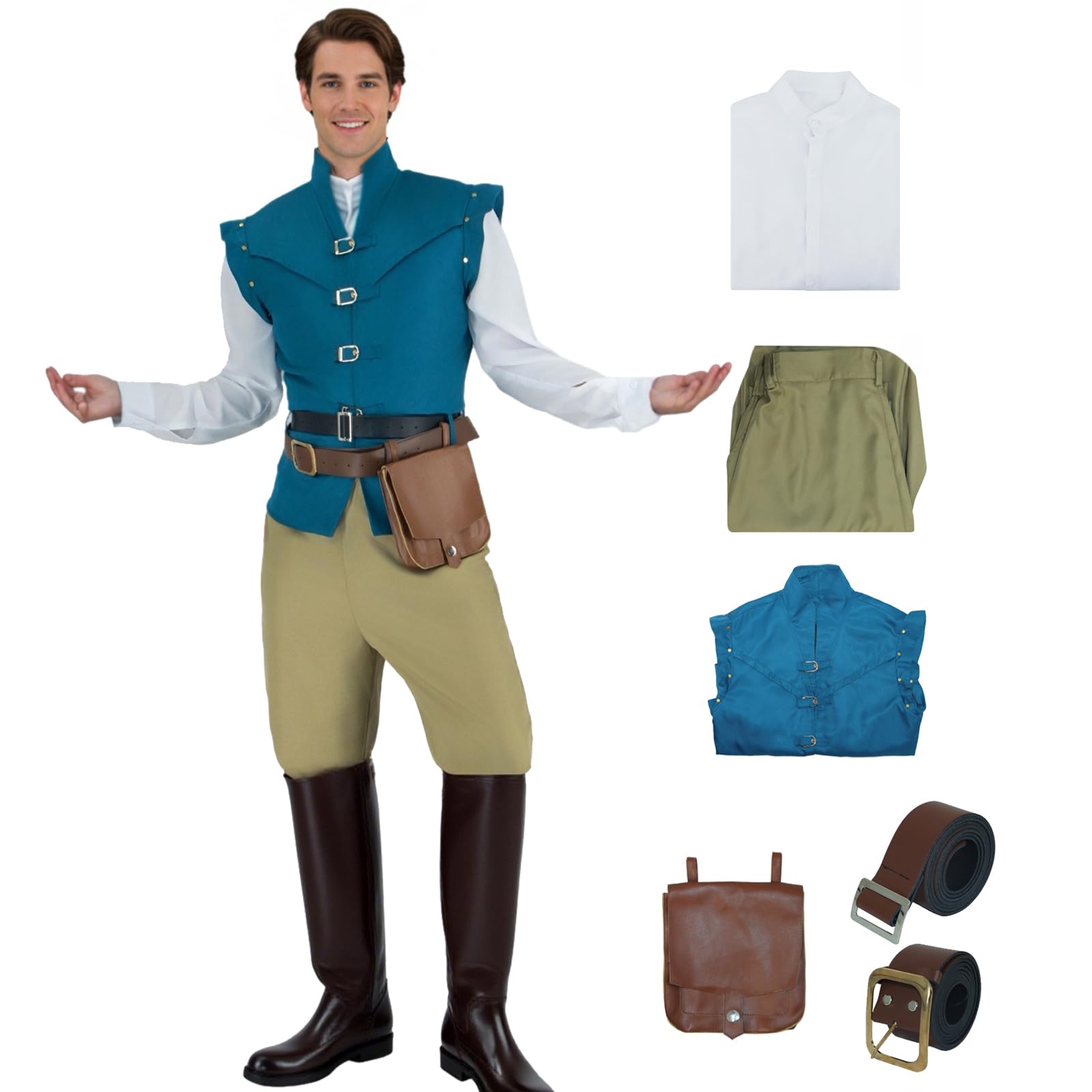 AYYOHON Rider Costume Prince Charming Costume Men's Medieval Renaissance Vest Halloween with Pants Shirt Pocket 2XL