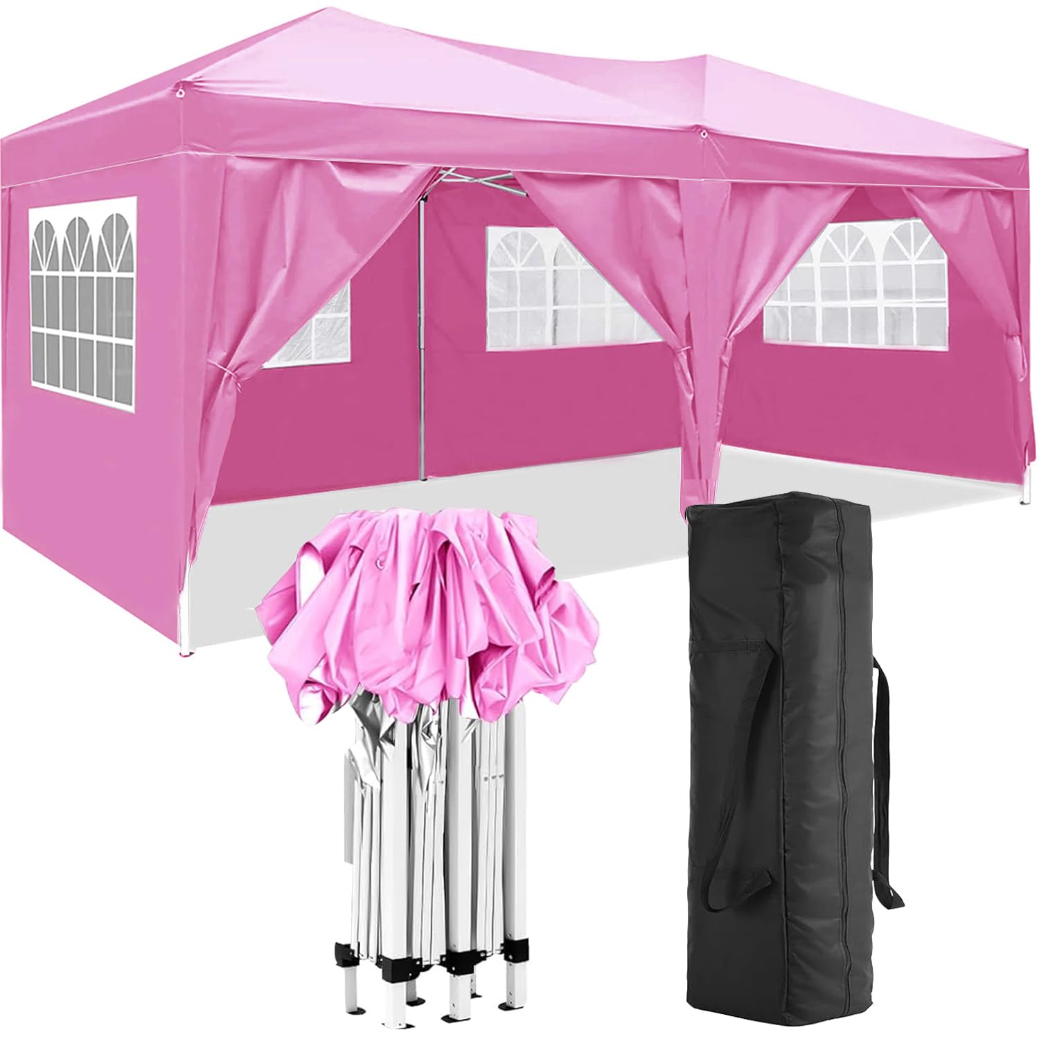 Photo 1 of 10'X20' Pop Up Canopy Tent with 6 Removable Sidewalls, UPF 50+ Waterproof Outdoor Shelter for Parties, Beach, Camping & Events,Includes 4 Sandbags & Carry Bag, Pink