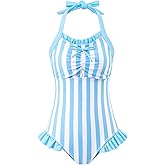 Mioglrie Girls Swimsuit One Piece Bathing Suits Summer Kids Swimsuits Beach Crossback Neckband Girls' Swimwear 7-14Y