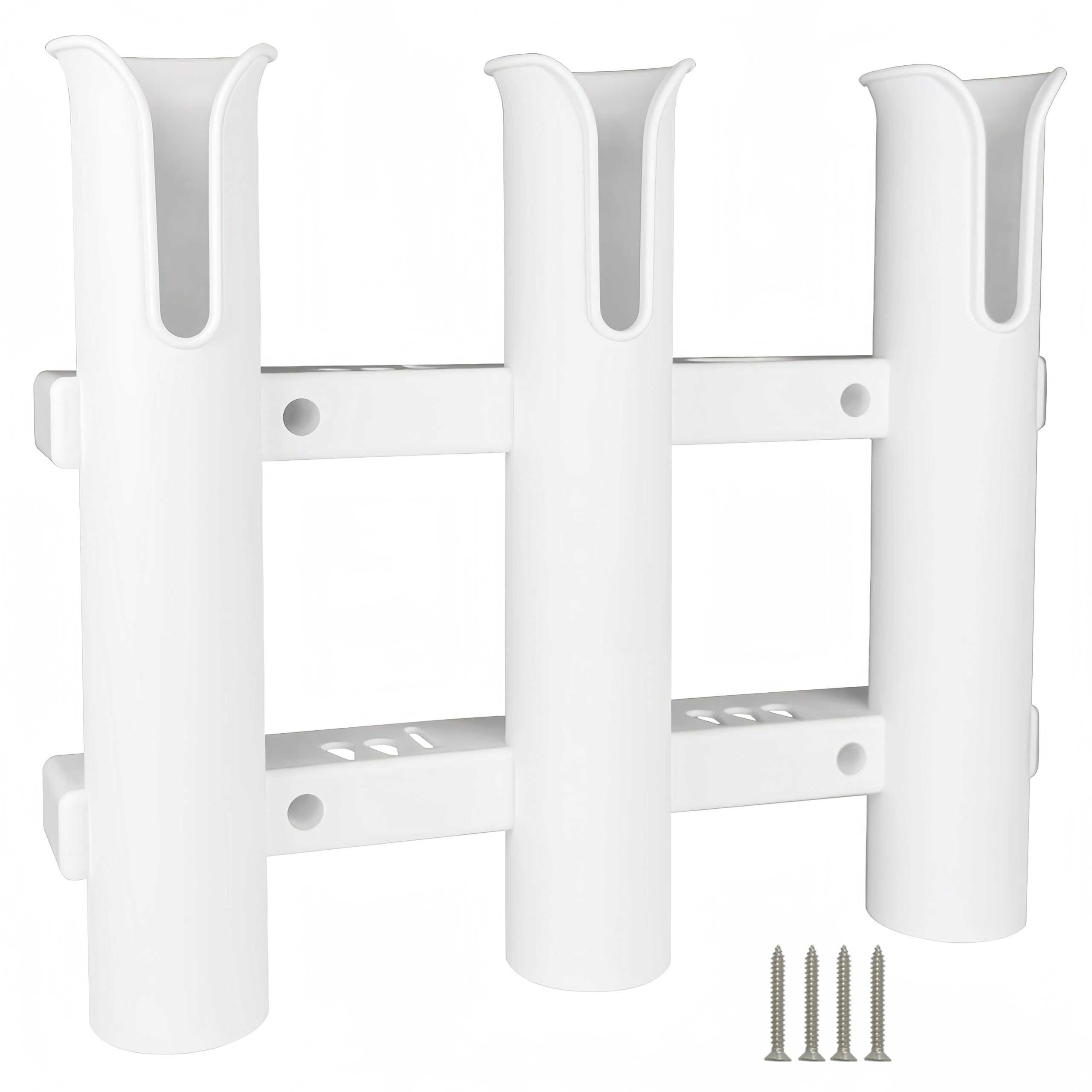 HiUmi Wall Mounted Fishing Rod Holders Tubes Links Fishing Rod Holder Rack Rests (3-Pole-White)