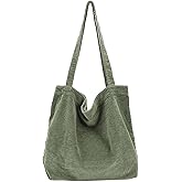 ALUWU Corduroy Tote Bag for Women Girl Canvas Shoulder Handbags Cute Large Purse