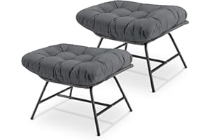 NICESOUL Indoor Outdoor Ottoman Set of 2, Large Wide Double Patio Footstool, PE Rattan Thicken Cushioned Footrest, All-Weather Wicker Furniture for Balcony, Porch, Living Room, Egg Chair, Grey
