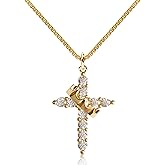 OOTDAY Crown Cross Necklace for Women, 14K Gold Silver Cubic Zirconia Crown Cross Necklace, Diamond Gold Silver Cross Necklaces, Dainty Cross Faith Simple Trendy Charm Jewelry Gift for Women