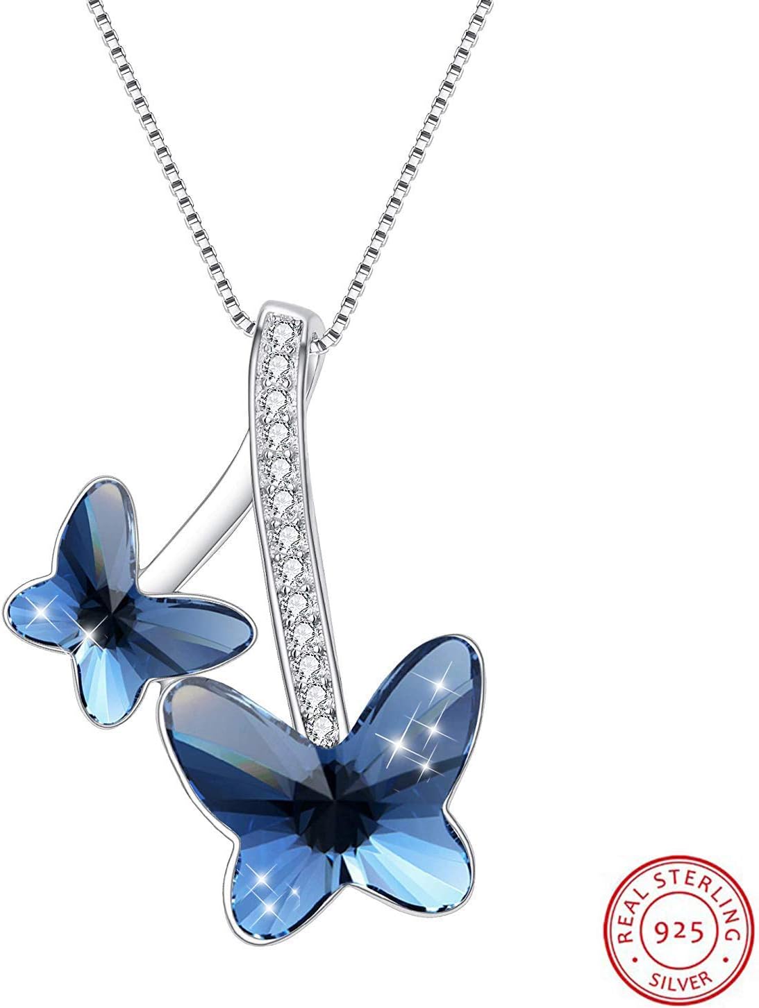 Butterfly Shaped Crytals from Swarovski Pendant Necklace Designer Locket from Paris Made with Silver Chain for Women and Girls