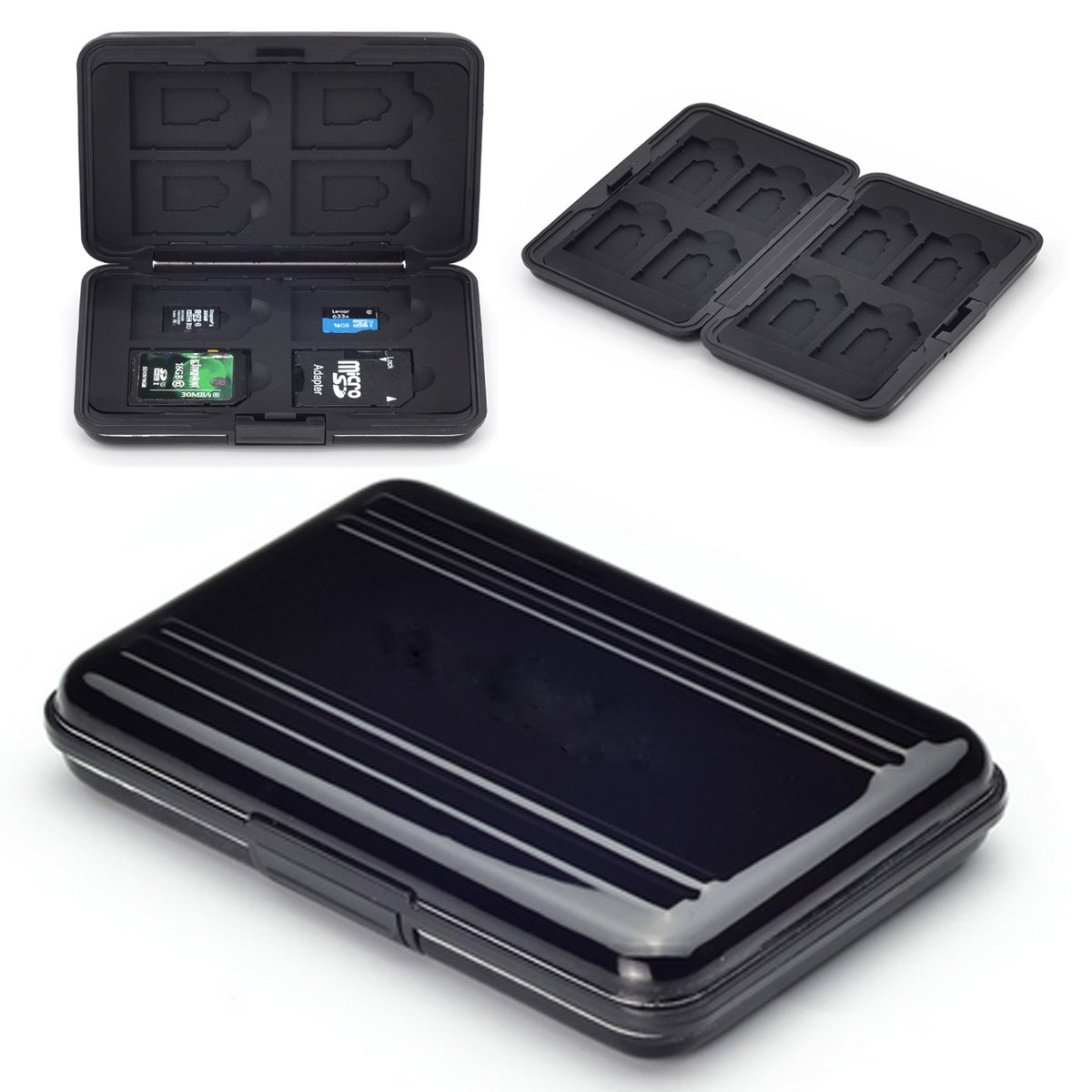 Flycoo Case for Memory Cards, Shockproof, Dust-proof, Waterproof, Anti-Magnetic Box for 8 SD Cards, 8 TF/Micro SD Cards (Black)