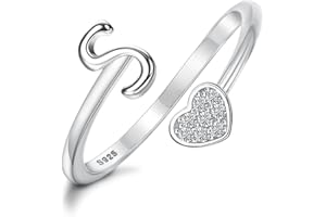 MILACOLATO 925 Sterling Silver Heart Initial Rings for Women Girls 18K Gold Plated Initial Heart Stackable Rings Adjustable Initial Rings for Teen Girls Cute Heart Alphabet Letter Rings Valentine's Day Jewelry Gifts