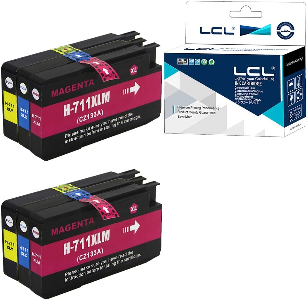 LCL 711XL High Yield Ink Cartridge Replacement for HP 711 711XL 711 XL for HP T120 24 T120 610 T520 24 T520 36 T520 610 T520 914 T125 24 T530 T130 T525 (2C 2M 2Y)
