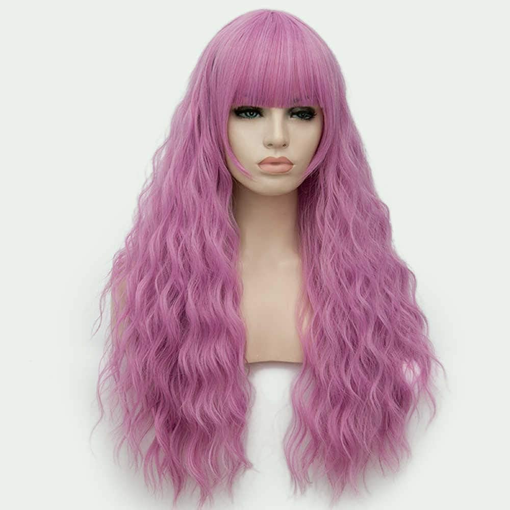 Women's Fashion Neat Bangs Blonde Long Curly Synthetic Wig Natural Silky Christmas Party Cosplay Wig 27 Inches with Free Wig Cap - Image 5