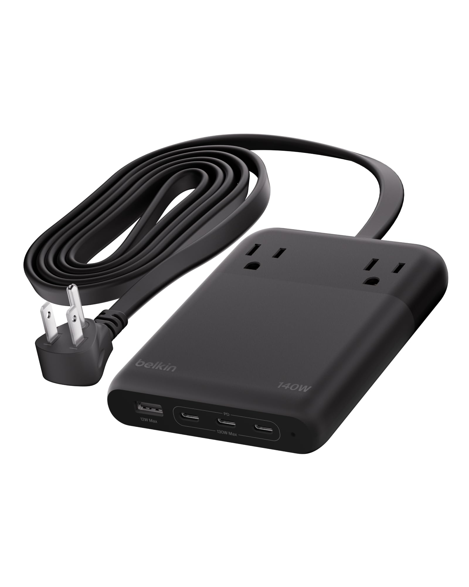 Belkin Belkin 2-Outlet GaN Charging Station 140W, USB C Charger w/ 2X AC Outlets, 3X USB C Ports, and 1x USB A Port - Power Strip for iPhone, Apple Watch, iPad, MacBook, Chromebook, Galaxy, Pixel, & More