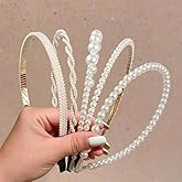 Hacaus 5PCS White Pearl Headbands Non Slip Pearl Hairbands Fashion Bride Headband for Wedding Party Daily Bridal Hair Accessories for Girls Women