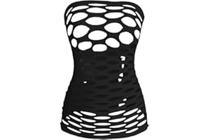 OYOANGLE Womens Strapless Fishnet Lingerie Sleepwear Mesh See Through Babydoll Mini Dress Tube Chemise Bodysuit