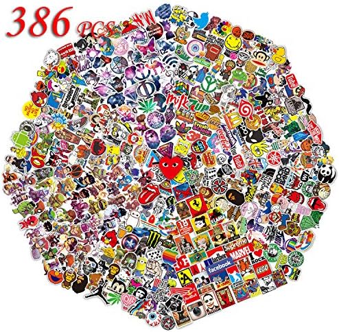 QWDDECO Sticker Pack (386-pcs) Vinyl Kawaii Decal Stickers for Laptop,Luggage,Wall,Skateboard,Bike,PS4,Xbox one,Iphone,Car-Party Favors for Kids,Adults,Teens,Boys and Girls-Graffiti Decals -Waterproof