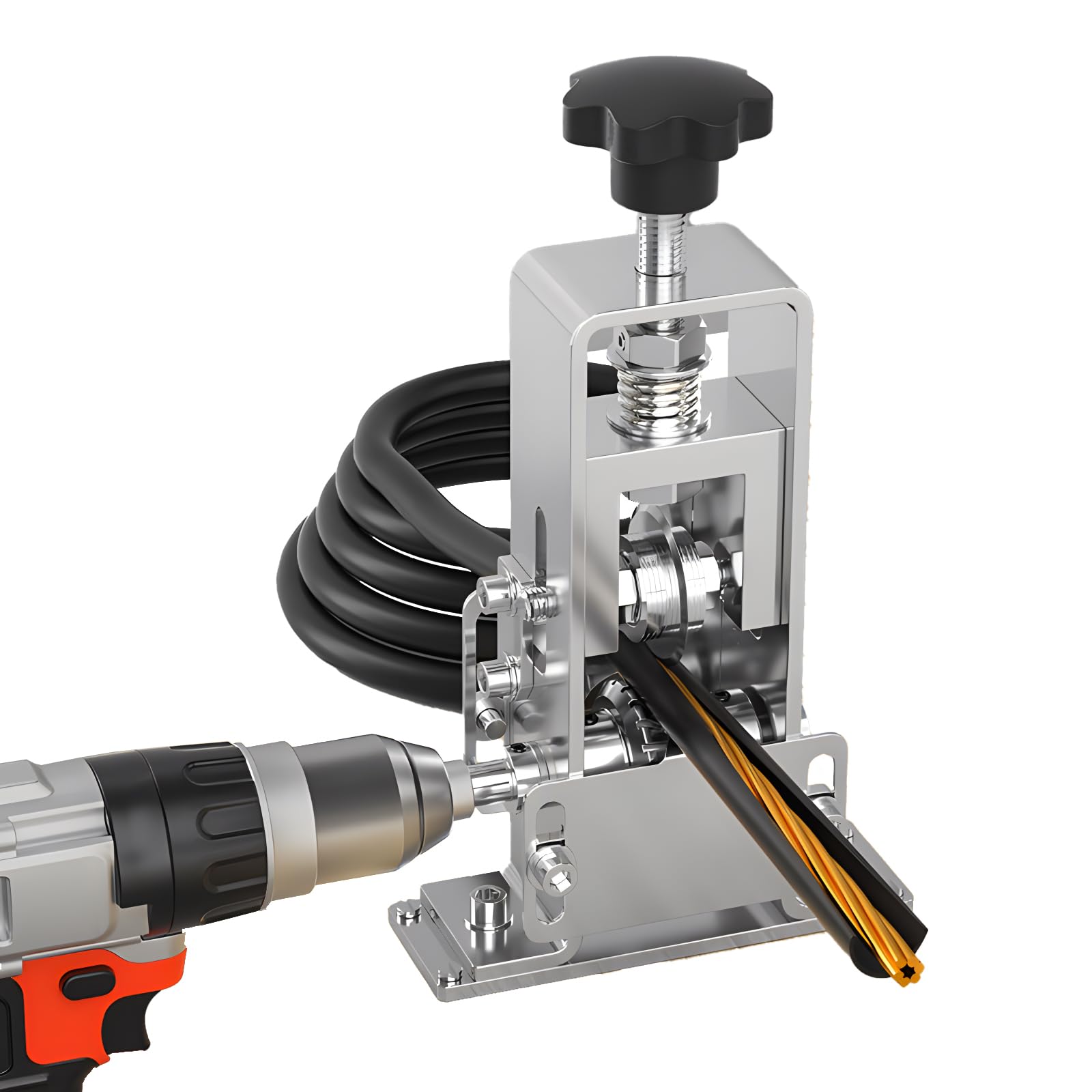 Photo 1 of Wire Stripper Machine for Power Drill Copper Wire Stripper for Leftover Cable Wire Stripping Machine Wire Stripping Tool for 0.04"-1" Scrap Wire (Silver)