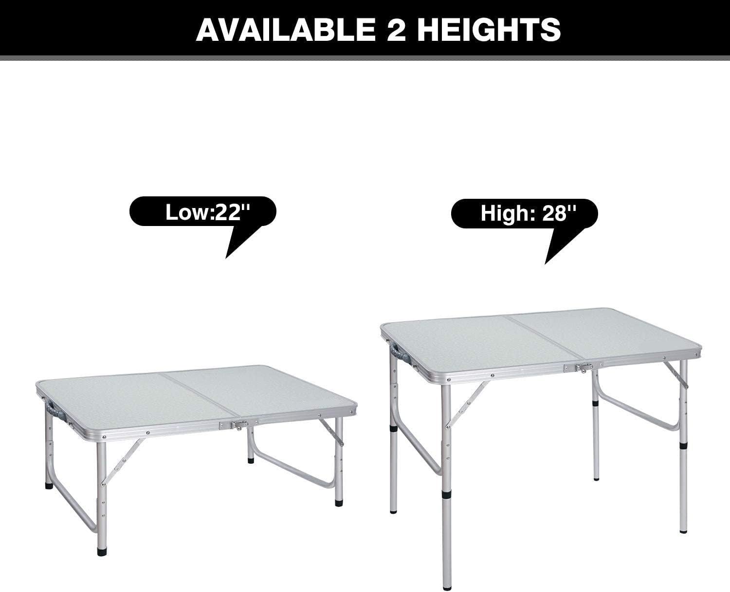 Cimiva Aluminum Folding Table 4 Foot, Adjustable Height Lightweight Portable Camping Table for Picnic Beach Outdoor Indoor, White 48 x 24 inches : Garden & Outdoor