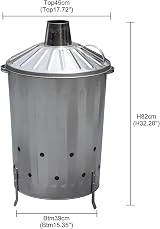 Abaseen 90 Litre Galvanized Incinerator with Lid Outdoor Fire Bin view 2