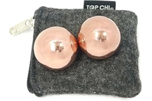 Top Chi Solid Copper Baoding Balls with Carry Pouch for Hand Therapy, Exercise, and Stress Relief (Pocket Sized 1 Inch)
