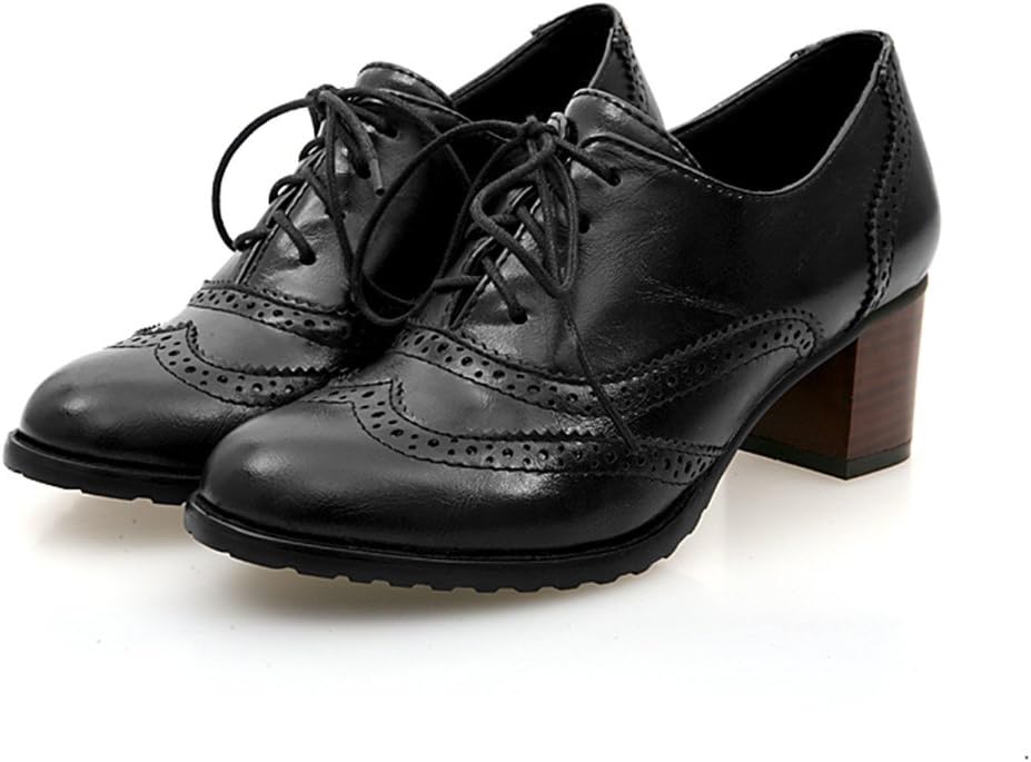 Kaloosh Women's Fashion Lace Up Carving Block Heels Oxfords Daily Dress Retro Brogues Shoes