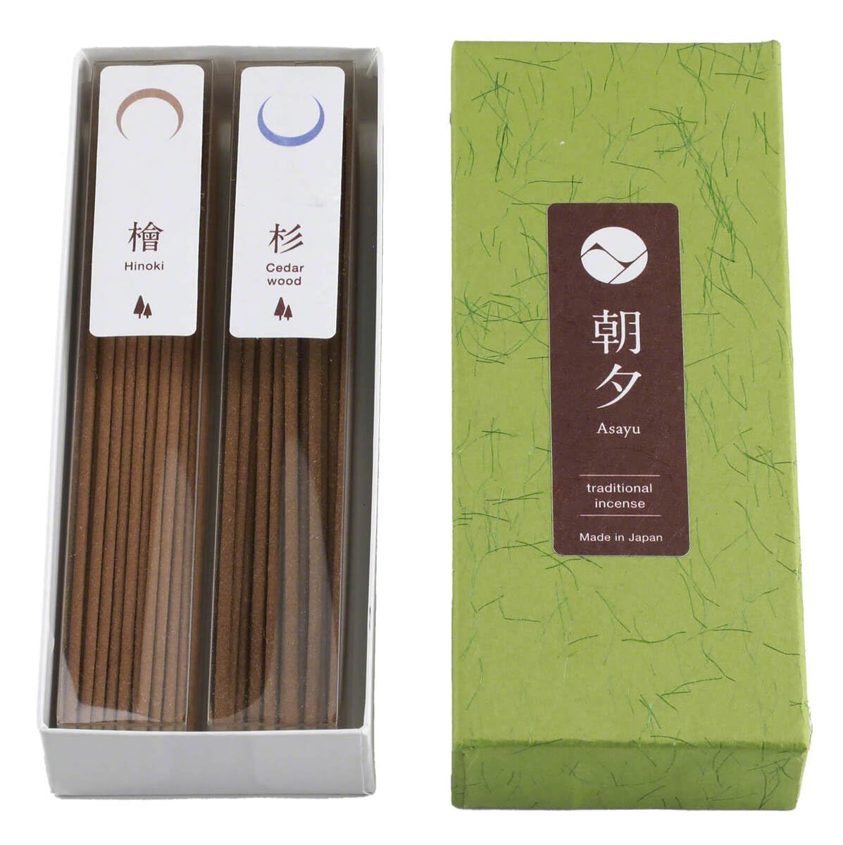 Asayu Japan Traditional Incense Sticks Forest Scent Set - Hinoki Cypress and Japanese Cedar Wood - Made in Japan - ca. 40 sticks, 20gr (2x) - Quality 2-in-1 Incense Kit Forest Set