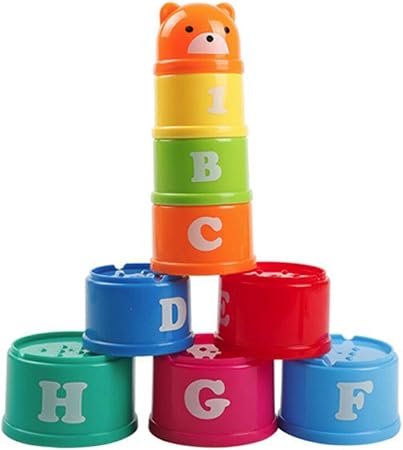Amazon Debaijiaスタックカップ 子供 キッズ 赤ちゃん おもちゃ スタックカップタワー 教育玩具 知育玩具 子供早期知能 アルファベットと数字 色 形状 分類 9個セット はめこみ 形合わせ おもちゃ