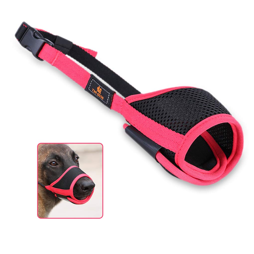 Andiker Dog Mouth Cover Mesh Dog Muzzle with Adjustable Loop and Soft Pad Dogs Training Muzzle Prevent for Barking, Biting and Chewing Dog Mouth Guard (red-black, L)