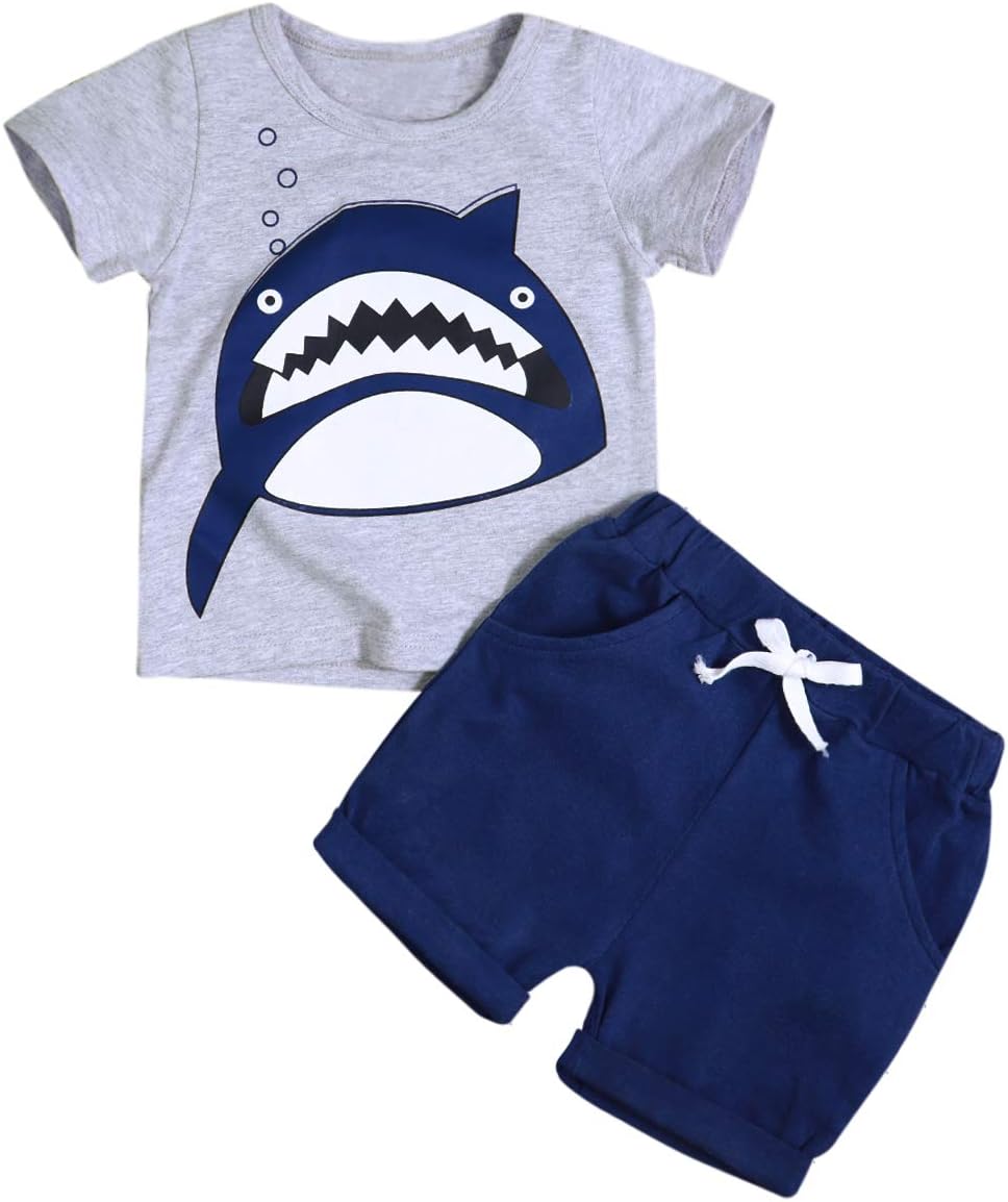 Toddler Baby Boy Clothes Shark Print Short Sleeve T-Shirt and Shorts Cotton 2PC Summer Outfit Set