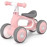 DRAMATION Baby Balance Bike for 1 Year Old Girls Gifts, 10-12 Months No Pedal Toddler Balance Bike with 4 Silence Wheels, 1st Birthday Gift, Ride On Toys for Boys Girls 1 Years Old, Pink