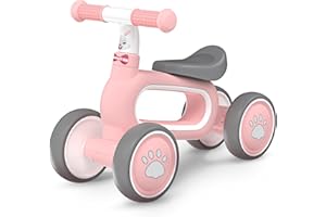 DRAMATION Baby Balance Bike for 1 Year Old Girls Gifts, 10-12 Months No Pedal Toddler Balance Bike with 4 Silence Wheels, 1st Birthday Gift, Ride On Toys for Boys Girls 1 Years Old, Pink