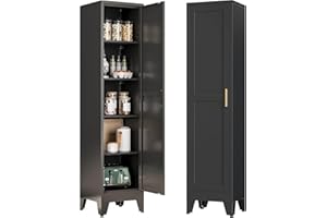 Narrow Bathroom Cabinet, Metal Storage Cabinet with 4 Adjustable Shelves and 2 Barn Doors,Tall Kitchen Pantry for Home Office