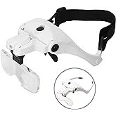 Bysameyee Magnifying Glass with Light for Close Work, Rechargeable Head-Mounted Magnifier with 2 LEDs and Interchangeable Hea