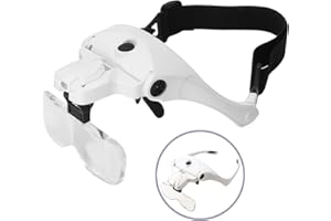Bysameyee Magnifying Glass with Light for Close Work, Rechargeable Head-Mounted Magnifier with 2 LEDs and Interchangeable Hea