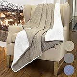Catalonia Cable Knit Sherpa Throws, Reversible Super Soft Sherpa Sweater Blanket Warm Cozy for Couch Bed 60x50 Latte