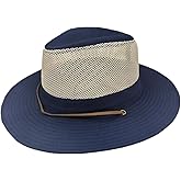 TUREVIEW Men's Flat Wide Brim Mesh Safari Outdoor Hat Panama Hat Travel Fishing Hiking with Windproof