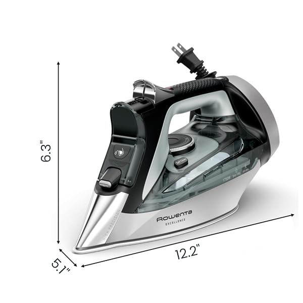 ROWENTA IRON, FOCUS EXCELLENCE STAINLESS STEEL SOLEPLATE STEAM IRON FOR CLOTHES, RETRACTABLE CORD, 400+ MICROSTEAM HOLES, POWERFUL STEAM, LED DISPLAY, 1750 W IRONING CLOTHES, CORDREEL, GREEN DW5432