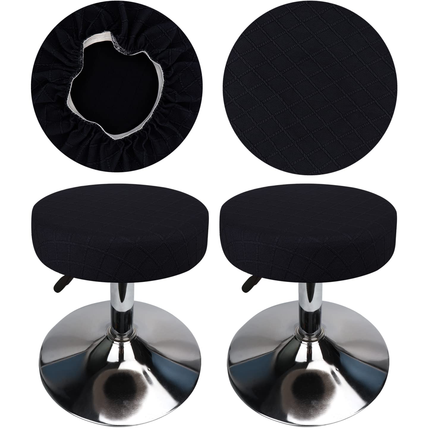 HuaLiSiJi Stool Covers Round 30-40cm/12-15.7" Round Bar Stool Covers, Luxurious Fabric Stretchable Wrinkle Resistant Washable Dustproof Stool Cover (2, Black)